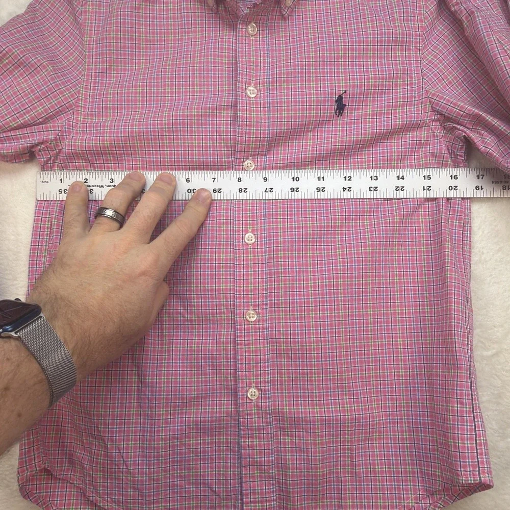 Ralph Lauren Boys Button Down Shirt‎ Pink Blue Plaid Preppy Size 10 12
